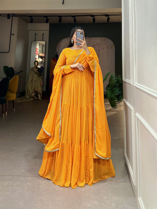 Golden Yellow Georgette Anarkali Gown with Dupatta