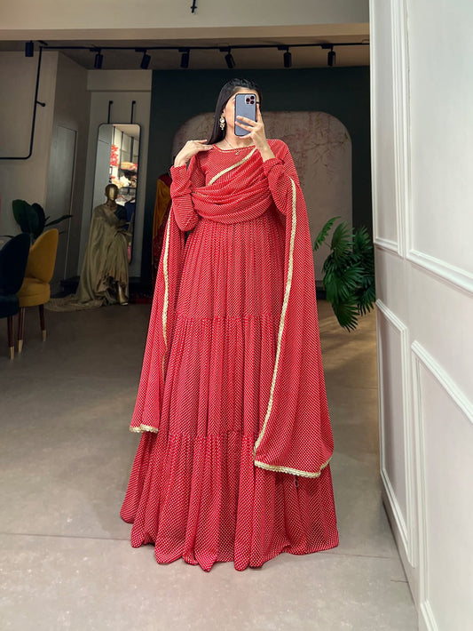 red Georgette Anarkali Gown with Dupatta