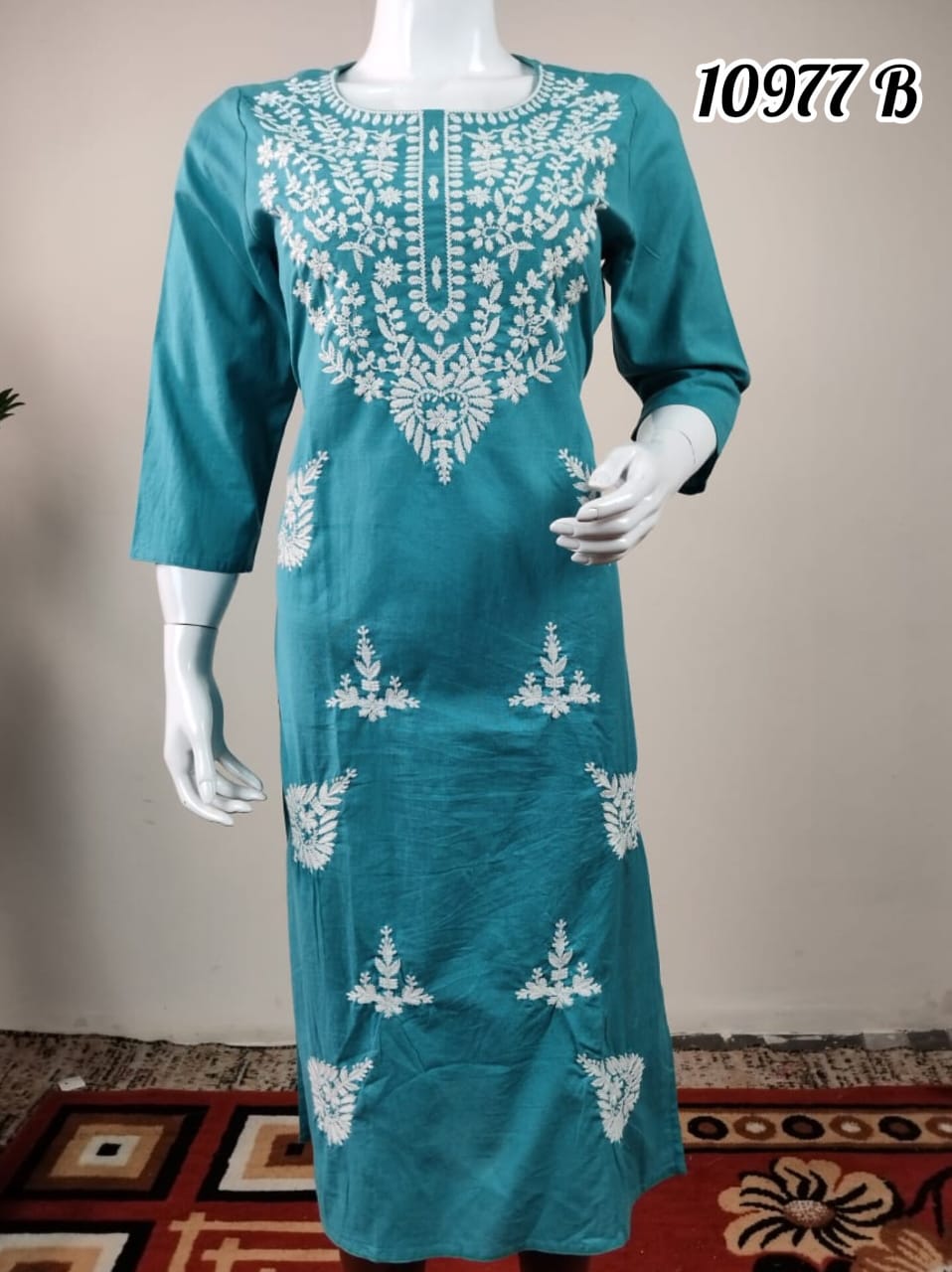 Flax cotton embroidery kurthi collection 10977